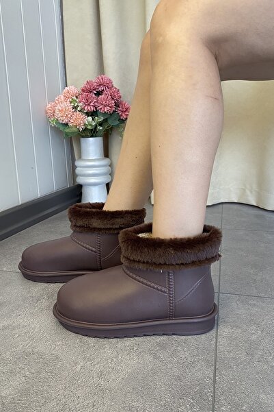 Tamdabu Ayakkabı Кафяви водоустойчиви дамски къси ботуши за дъжд с подплата TMD2025200