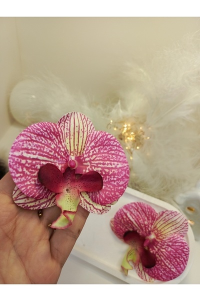 QERMA Korean Kore Tarzı Orkide Küpe Zr Küpe Büyük Pembe Desenli Çiçek Küpe Çiçekli Küpe