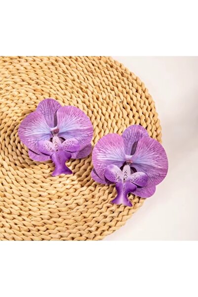 QERMA Kore Tarzı Orkide Küpe Zra Küpe Büyük Mor Çiçek Küpe Çiçekli Küpe