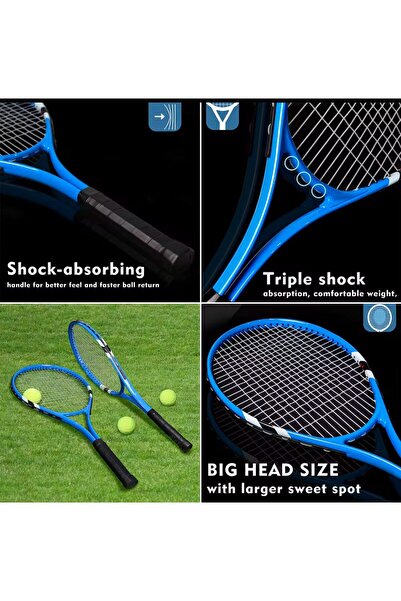 Muba 7li SET 27 İnç Yetişkin Tenis Raketi Seti 2 Raket 2 Çanta 3 Top L2 Grip 68 cm