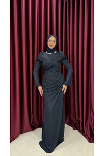 GÜZELLER Pelerinli Balık Şifon Abiye Elbise