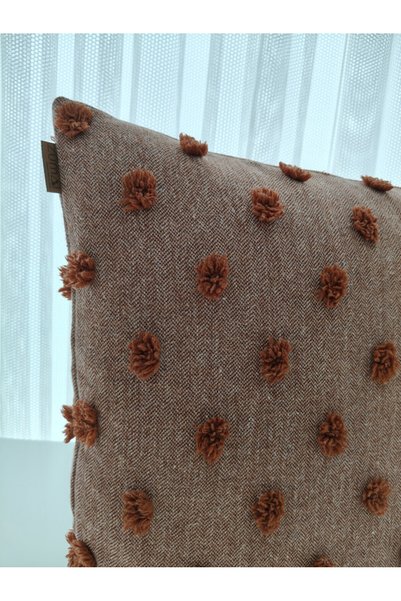 zümal tekstil tasarım Tufting Linen Polka Dot Decorative Throw Pillow Case (Color Milk Coffee)