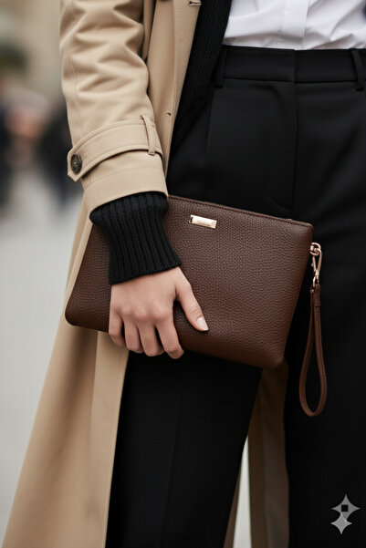 Bagfoni Metal Aksesuarlı El Askılı Portföy Clutch Çanta