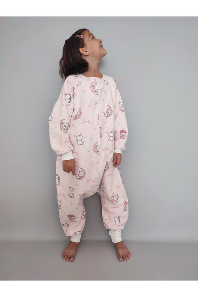 RUKİYE YAVUZ Pamuk Pazen Children's Sleeping Bag with Sleeves 100% Cotton Dou...