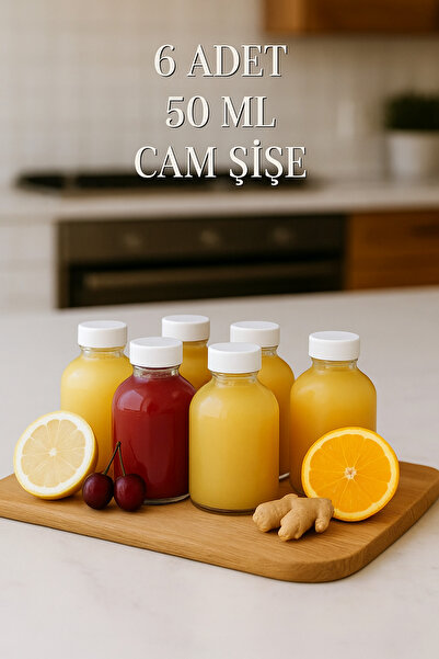 Tanemce 6 Adet Cam 50 ml Mini Shot Ginger Detox Şişe Plastik Sızdırmaz Kapakl...