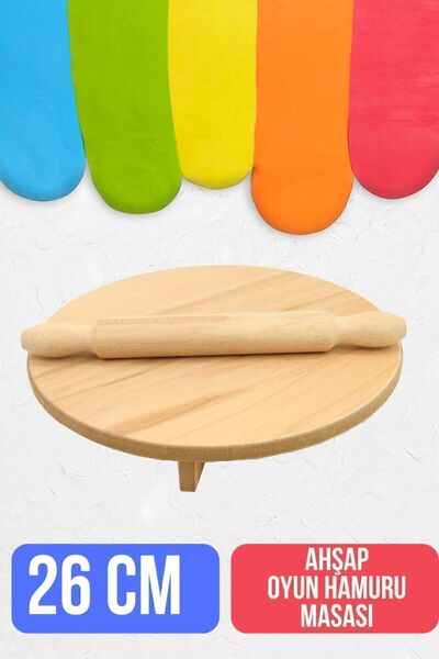 KaktüsKedi Çocuk 26 Cm Ahşap Hamur Açma Masası Mini Oklava Ile Oyun Hamuru Tahtası714536