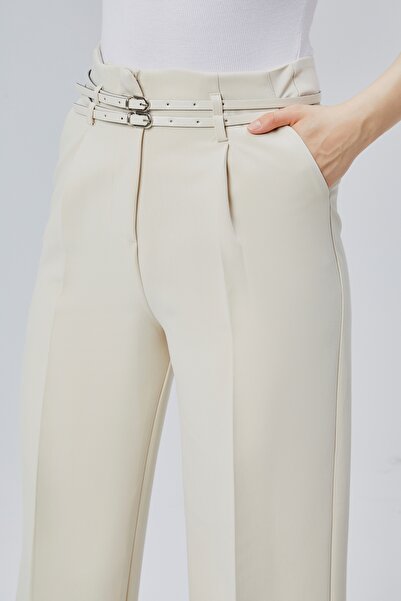 HANIMCA GİYİM Çift Kemer Modelli KIışlık Yüksek Bel Yandan Cepli Likralı Pantalon