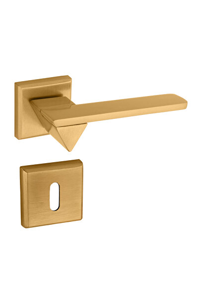 zerafev Larua Kare Rozetli Alüminyum Kapı Kolu (Oda/Yale/WC) Mat Altın