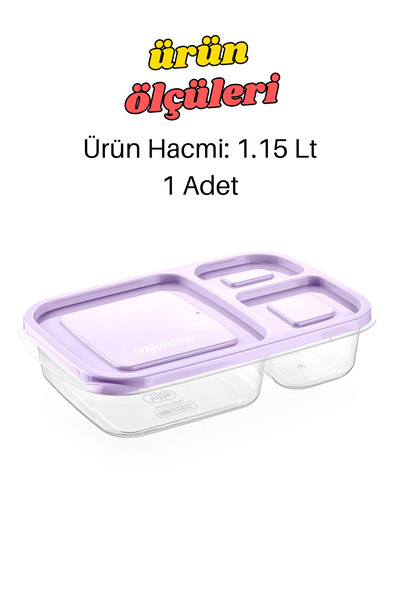 ongu home Diyet Saklama Kabı 3 Bölmeli Taşınabilir Smart Dikdörtgen Beslenme Kutusukabı (1 ADET)