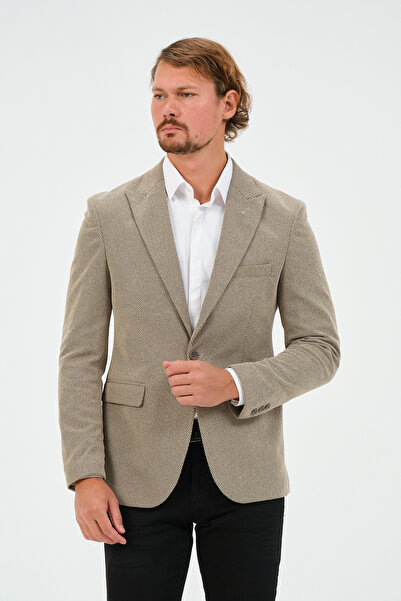 Bonesti Men's Slim Fit Blazer Jacket Dark Beige