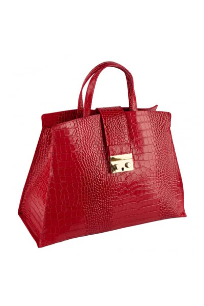 AZZURA Geanta Amira din piele 100% naturala cu textura croco rosie