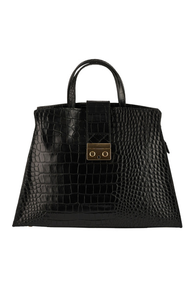 AZZURA Geanta Amira din piele 100% naturala cu textura croco negru 8222