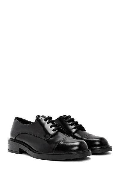 Derimod Kadın Siyah Bağcıklı Hakiki Deri Maskülen Loafer Ayakkabı Casual Günlük Ayakkabı 24WFD141222