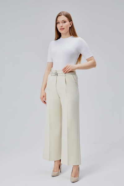 HANIMCA GİYİM Çift Kemer Modelli KIışlık Yüksek Bel Yandan Cepli Likralı Pantalon