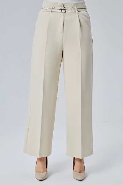 HANIMCA GİYİM Çift Kemer Modelli KIışlık Yüksek Bel Yandan Cepli Likralı Pantalon