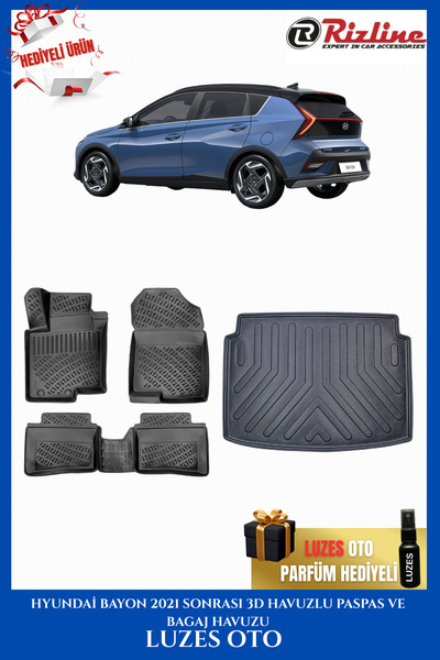 Rizline Hyundai Bayon 2025 Model Uyumlu 3D Havuzlu Paspas ve Bagaj Havuzu