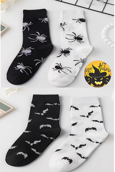 Hitit Socks Унисекс 4 чифта чорапи с мотиви на паяци и прилепи за Хелоуин