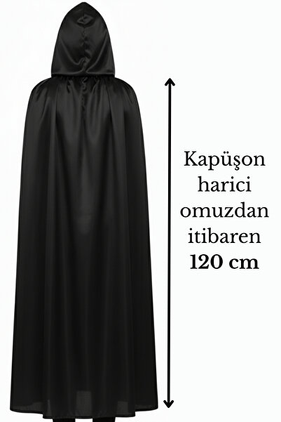ReilaParty Siyah Kapüşonlu Halloween Pelerini 120 cm – Cadılar Bayramı & Maskeli Balo Drakula Pelerini