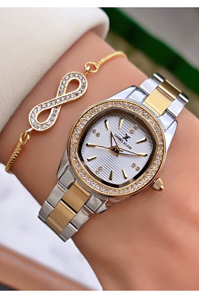 Daniel Klein Yellow Silver Colored Women's Wristwatch and Bracelet Gift