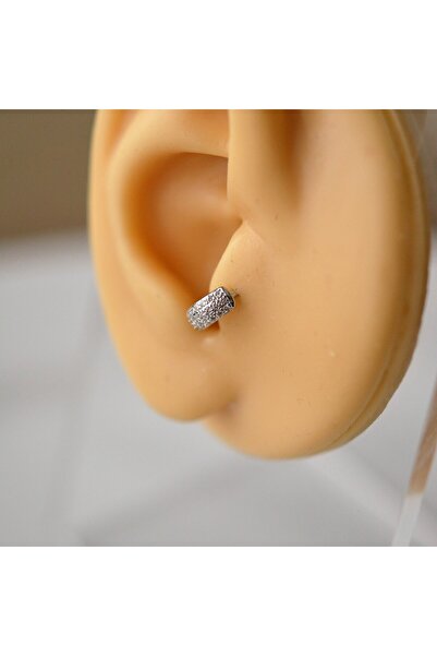 Heppii Gümüş Renkli Taşlı Bombeli Halka Tragus Piercing Helix