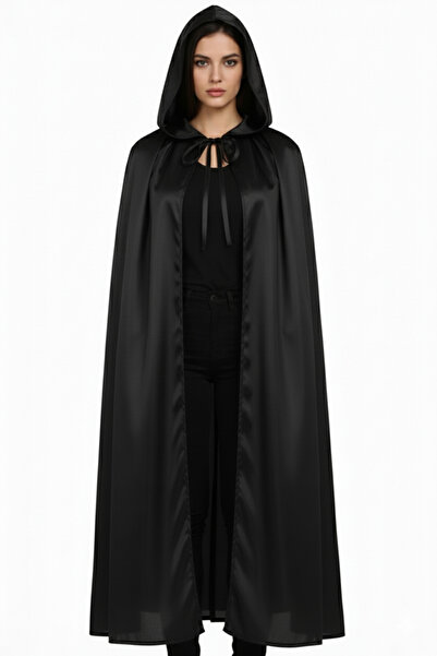 ReilaCos Μαύρος μανδύας μάγισσας με κουκούλα 120 εκ. - Αξεσουάρ κοστουμιών και πάρτι για παιδιά και ενήλικες