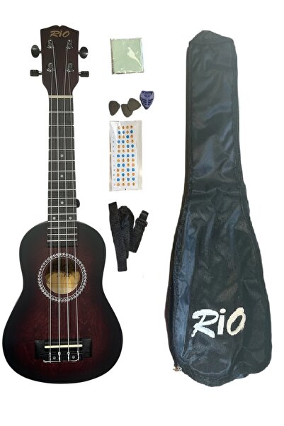 Rio Antique Soprano Red Ukulele Rose Fingerboard Case Strap Picks