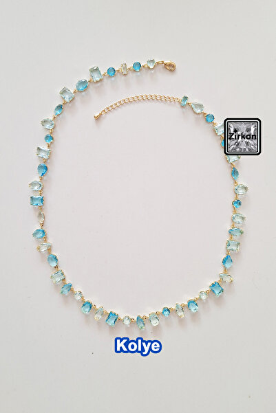 Miss TBee قلادة من الفولاذ مرصعة بحجر الزركون - ذهبي فيروزي