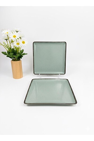 Kütahya Porselen Modern 2 Piece 25 X 25 cm Flat Plate Green (with Emblem)