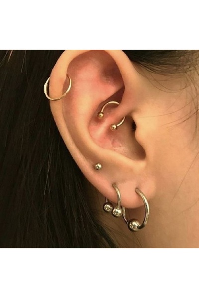 Heppii Gold Renk Cerrahi Çelik Toplu Piercing 10 mm Helix Lob Conch Daith