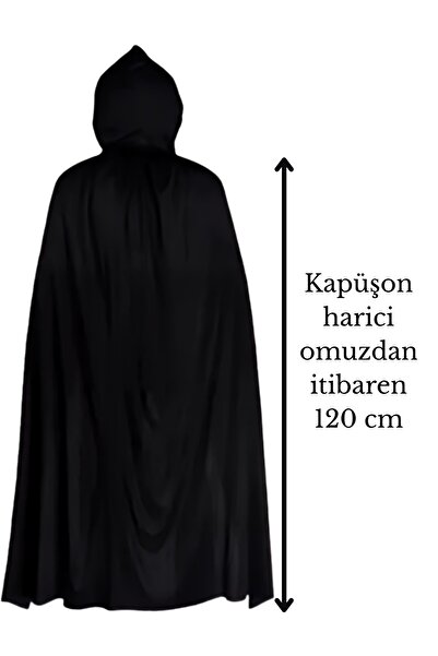 ReilaCos Μαύρος μανδύας μάγισσας με κουκούλα 120 εκ. - Αξεσουάρ κοστουμιών και πάρτι για παιδιά και ενήλικες