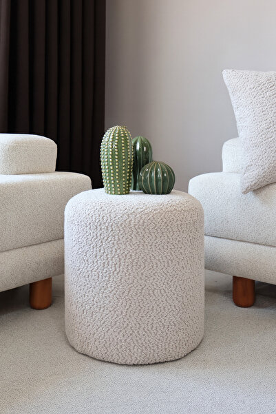 Modobi Niva Puf, Dokulu Buklet/Teddy Kumaş - Beyaz