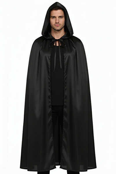 ReilaParty Siyah Kapüşonlu Halloween Pelerini 120 cm – Cadılar Bayramı & Maskeli Balo Drakula Pelerini