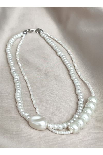 SOFT Özel Tasarım Çift Sıra İncili Choker Kadın Kolye Gelin ve Günlük Takısı