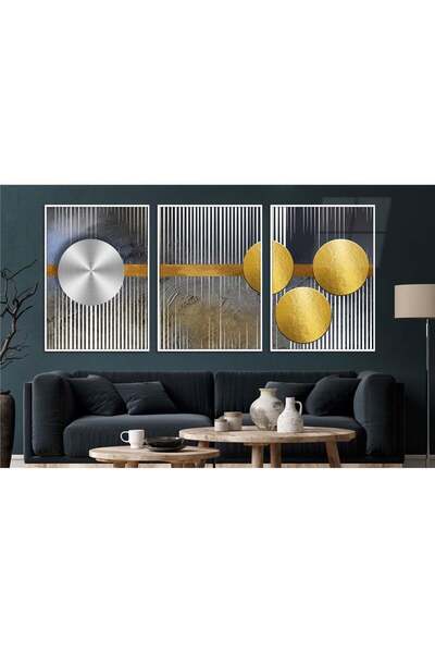 seninürünün Set de 3 picturi pe sticlă tematice de artă cu imprimare pe sticlă cu cadru din aluminiu 0078