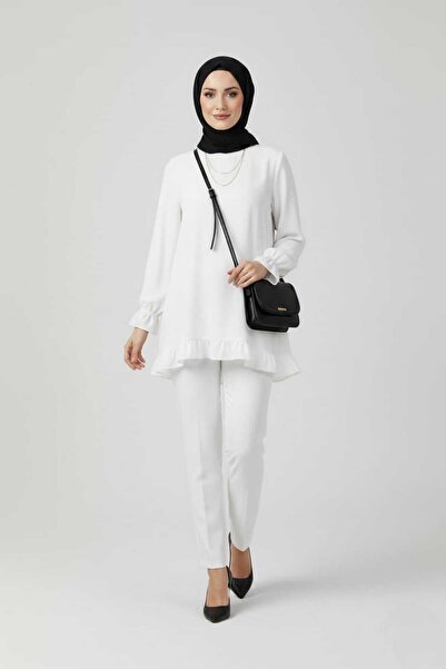 Modabenna Γυναικεία εκρού πλισέ μουσουλμανική τουνίκ πουκάμισο Φούστα Trend Μπλούζα