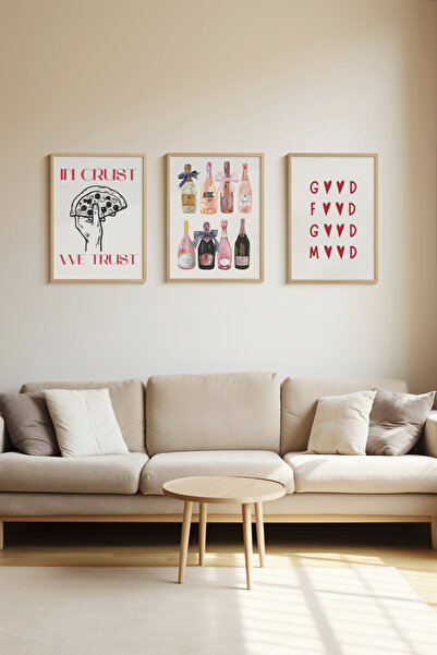 Metranya Duvar Posteri Seti 3'lü Çerçevesiz Mutfak Salon Yatak Odası Kahve Kö...