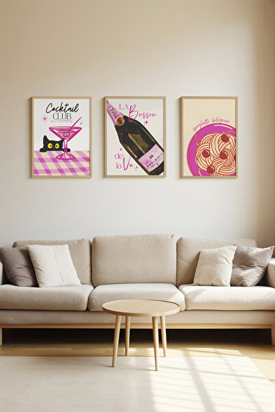 Metranya Duvar Posteri Seti 3'lü Çerçevesiz Mutfak Salon Yatak Odası Kahve Kö...