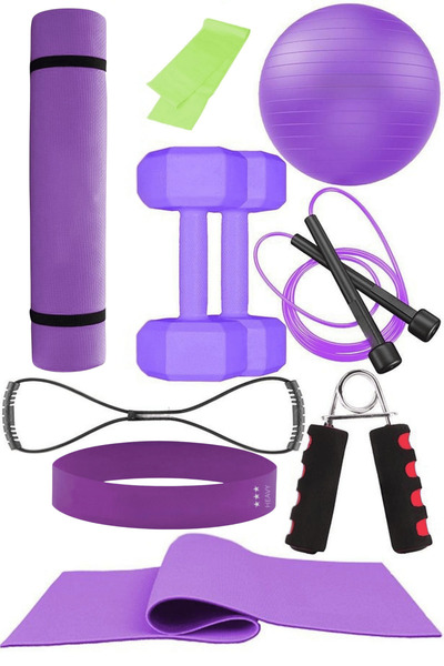 Elya Pilates 9 Parçalı Pilates Ve Fitness Seti Pilates Minderi, Dambıl, Squat Band Ve Daha Fazlası!