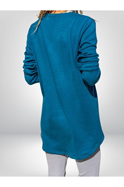 Pasaklı Giyim Women's Petrol Green Emerald Asymmetrical Shawl Collar Button Detailed Loose Cardigan 3328264