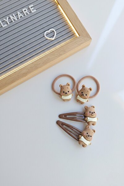 Lynare Set of 4 with Cute Teddy Bear Figure, 2 Rubber Buckles, 2 Snap Buckles