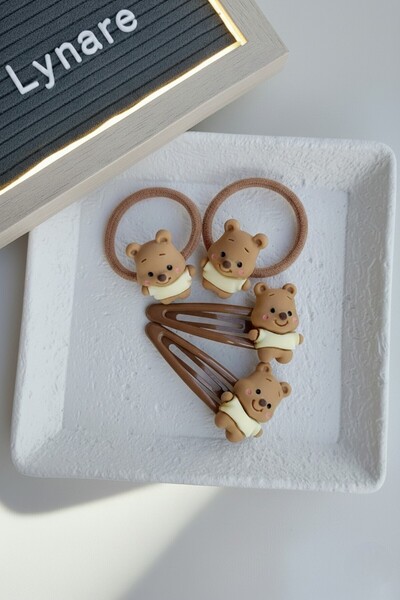 Lynare Set of 4 with Cute Teddy Bear Figure, 2 Rubber Buckles, 2 Snap Buckles