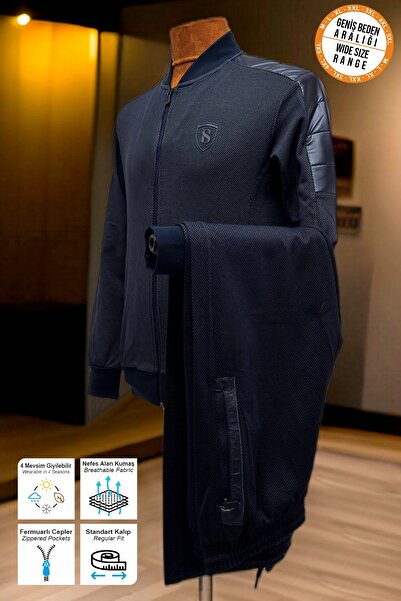 BESSA Ανδρικό σετ αθλητικής φόρμας Navy Blue με τσέπες με φερμουάρ Ύφασμα με ίσιο σχέδιο