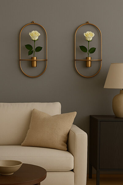 VENON 2 Adet Eskitme 20 X 40 Mat Gold Dekoratif Metal Duvar Çiçekliği – Modern Vazo Askı