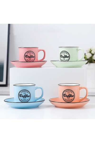 CUSTOM مجموعة من 4 أكواب سيراميك خشنة بتصميم عصري