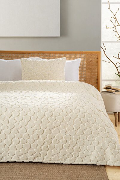 The Welsoft Çift Kişilik Battaniye Seti - Love Krem