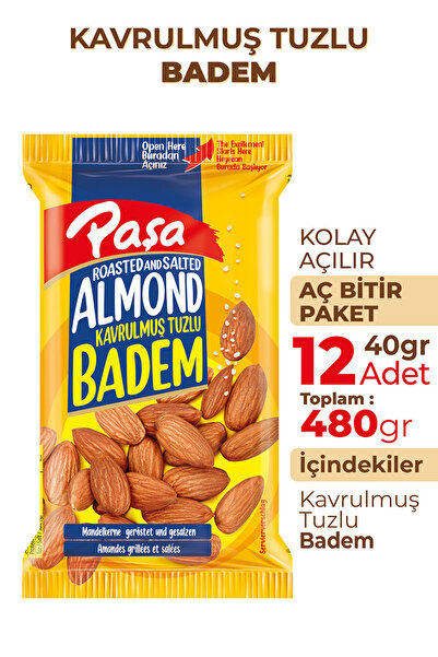 Paşa Kuruyemiş Kavrulmuş Badem 40 gr X 12 Adet (480 GR)