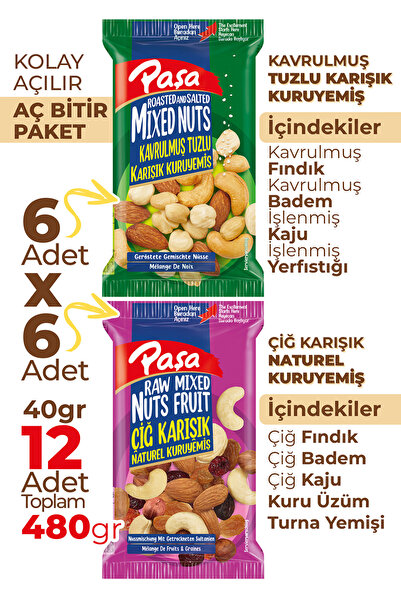 Paşa Kuruyemiş Karışık Süper Mix Kuruyemiş 40 gr X 12 Adet (480 GR)