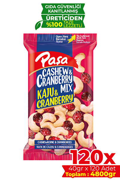 Paşa Kuruyemiş Kaju & Cranberry 40 gr X 120 Adet (4800 GR) (TOPTAN KURUYEMİŞ)