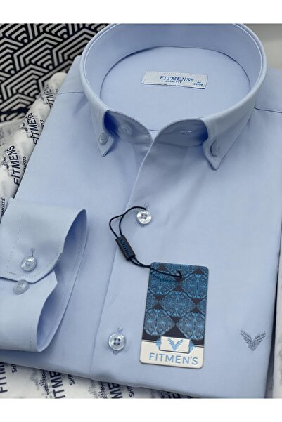Fitmens Slim Fit Uzun Kol Pamuklu Hediye Kutulu Kolay Ütülenebilir Erkek Gömlek FS-002225 - Buz Mavi