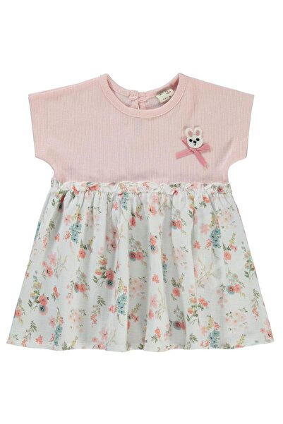 Civil Baby Çiçek Nakışlı 6-18 Ay Elbise - Pudra 9-12 Ay